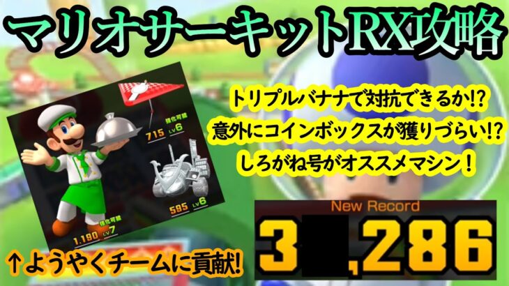 【マリオカートツアー】マリオサーキットRX攻略！遂にチームルイージに貢献できる！！トリプルバナナでコインボックス以上の得点が出せるのか！？